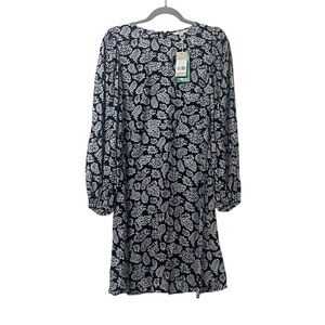 Boden Paisley Black White Crew Neck Long Sleeve Dress